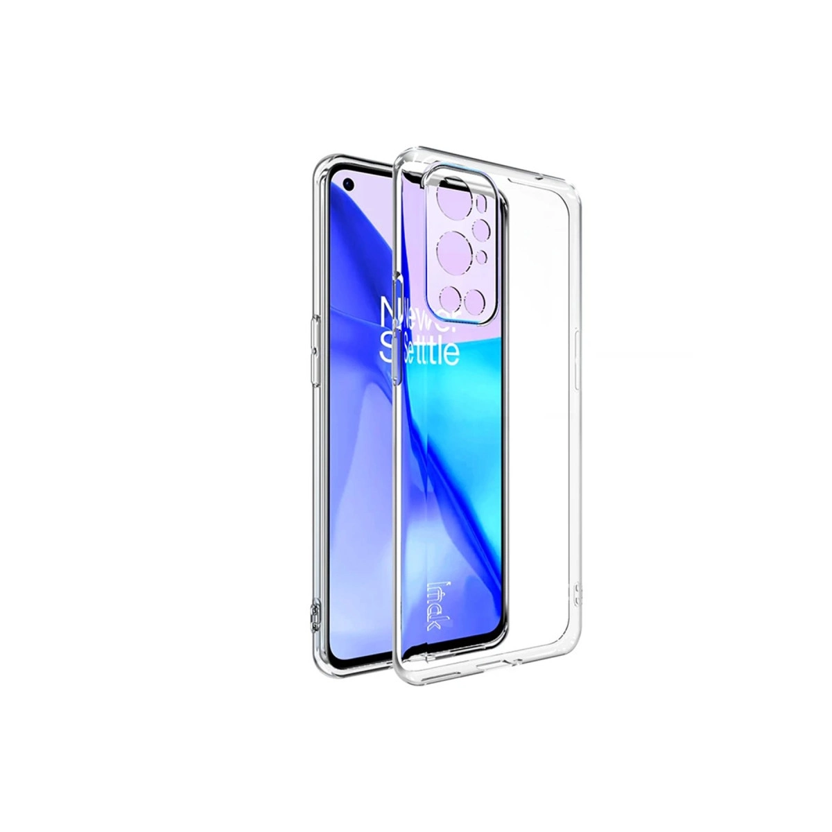 Mavi ekranlı bir telefonun olduğu şeffaf kılıf.