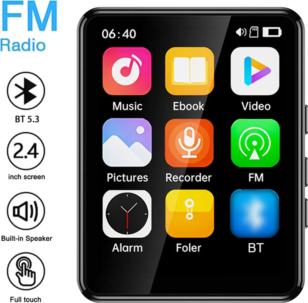 Ein tragbarer Mediaplayer mit FM-Radio, Musik-, E-Book-, Video-, Bild-, Aufnahme- und Weckerfunktionen.