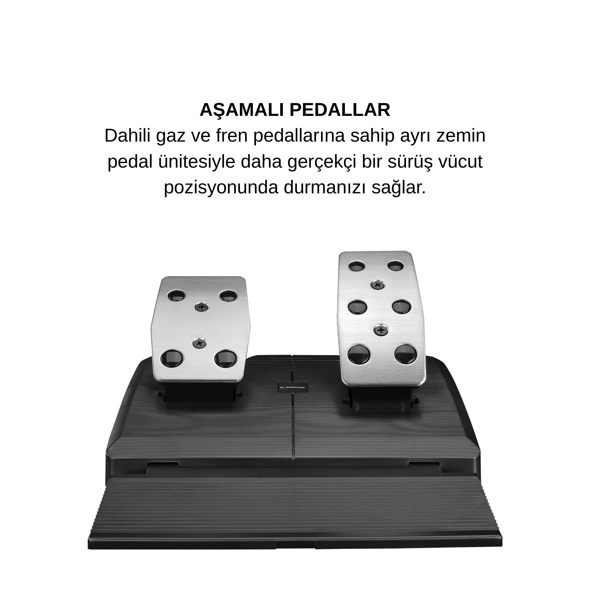 Siyah tabanlı iki gümüş gaz ve fren pedalı.