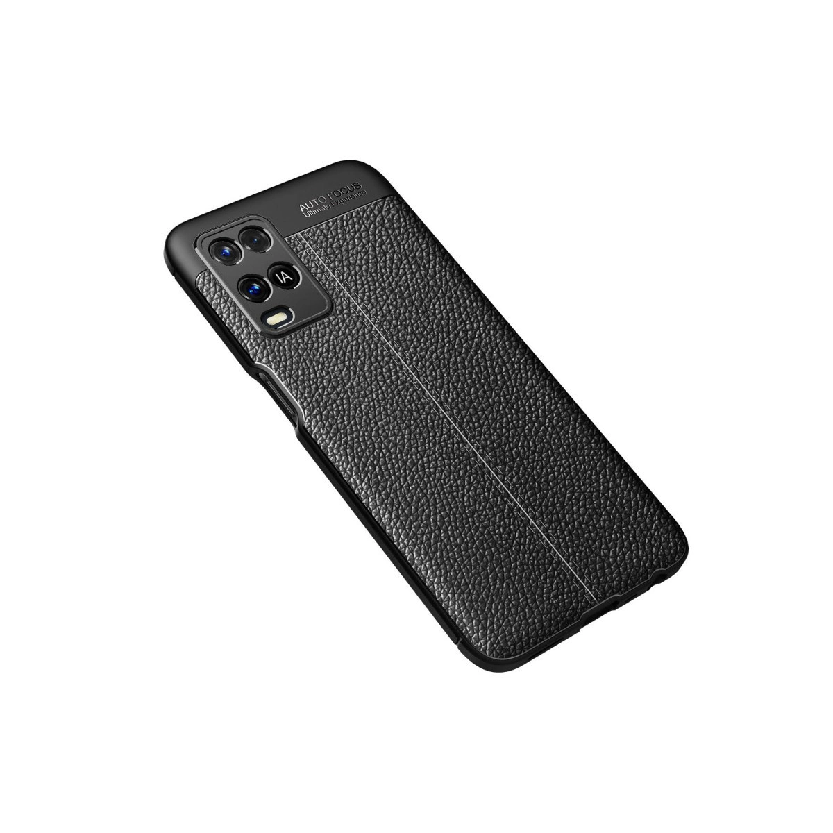 Deri dokulu siyah telefon kılıfı ve kamera lensleri.