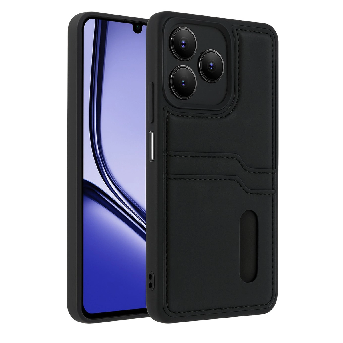 NEWFACE Realme Note 50 4G Uyumlu Sara Kartvizitli Deri Telefon Kılıfı Siyah