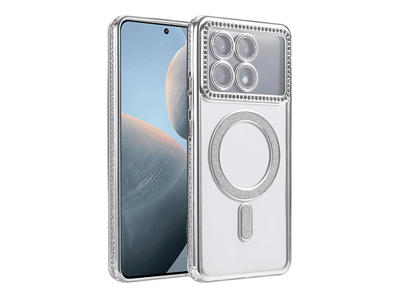 NEWFACE Xiaomi Poco X6 Pro Uyumlu Joke Simli Magneticsafe Kılıf Telefon Kılıfı Gümüş
