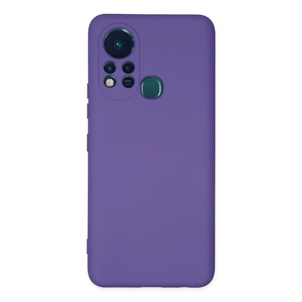 Kamera kesimli ve parmak izi sensörlü mor telefon kılıfı.