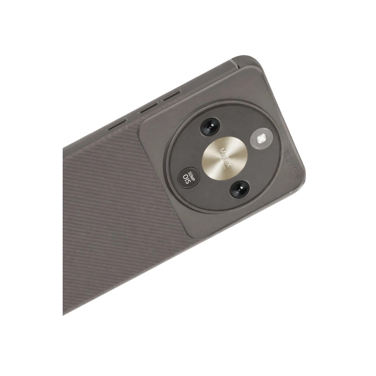 Matrix kamera, 50MP OIS özellikli gri akıllı telefonun arkası.