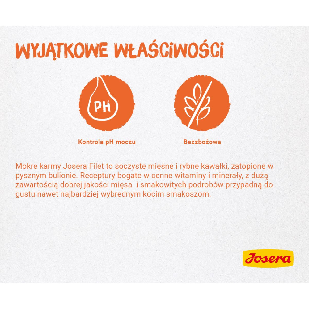 Josera Filet: Mokra karma z kawałkami mięsa i ryb w bulionie.
