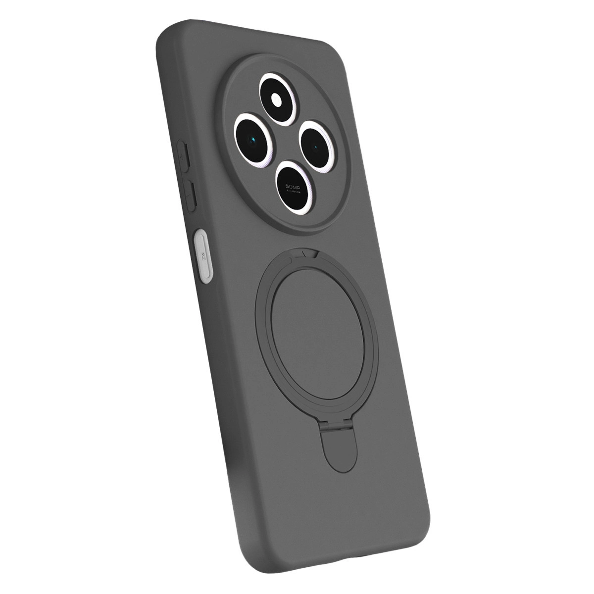 Dört kameralı ve entegre halka stantlı gri telefon kılıfı.