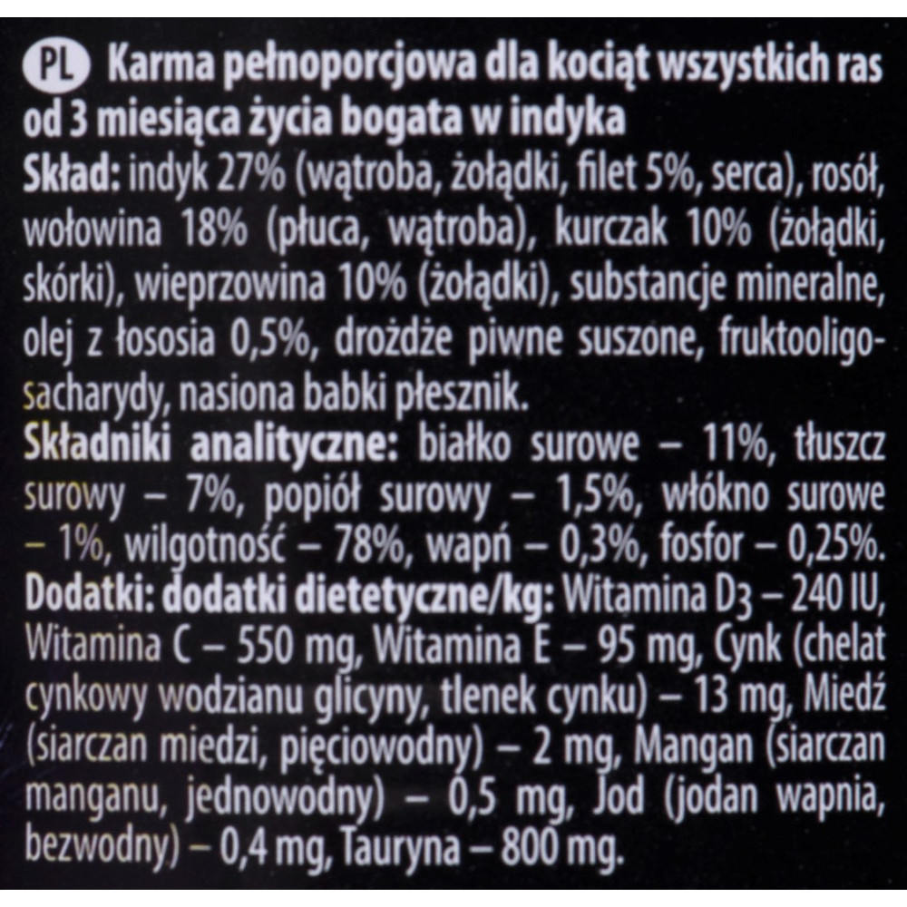 Etykieta karmy dla kotów: składniki i wartości odżywcze dla kociąt.