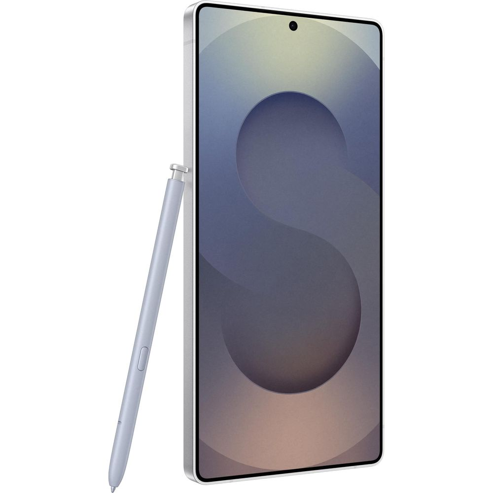 Jasnoniebieski smartfon z rysikiem, na białym tle.