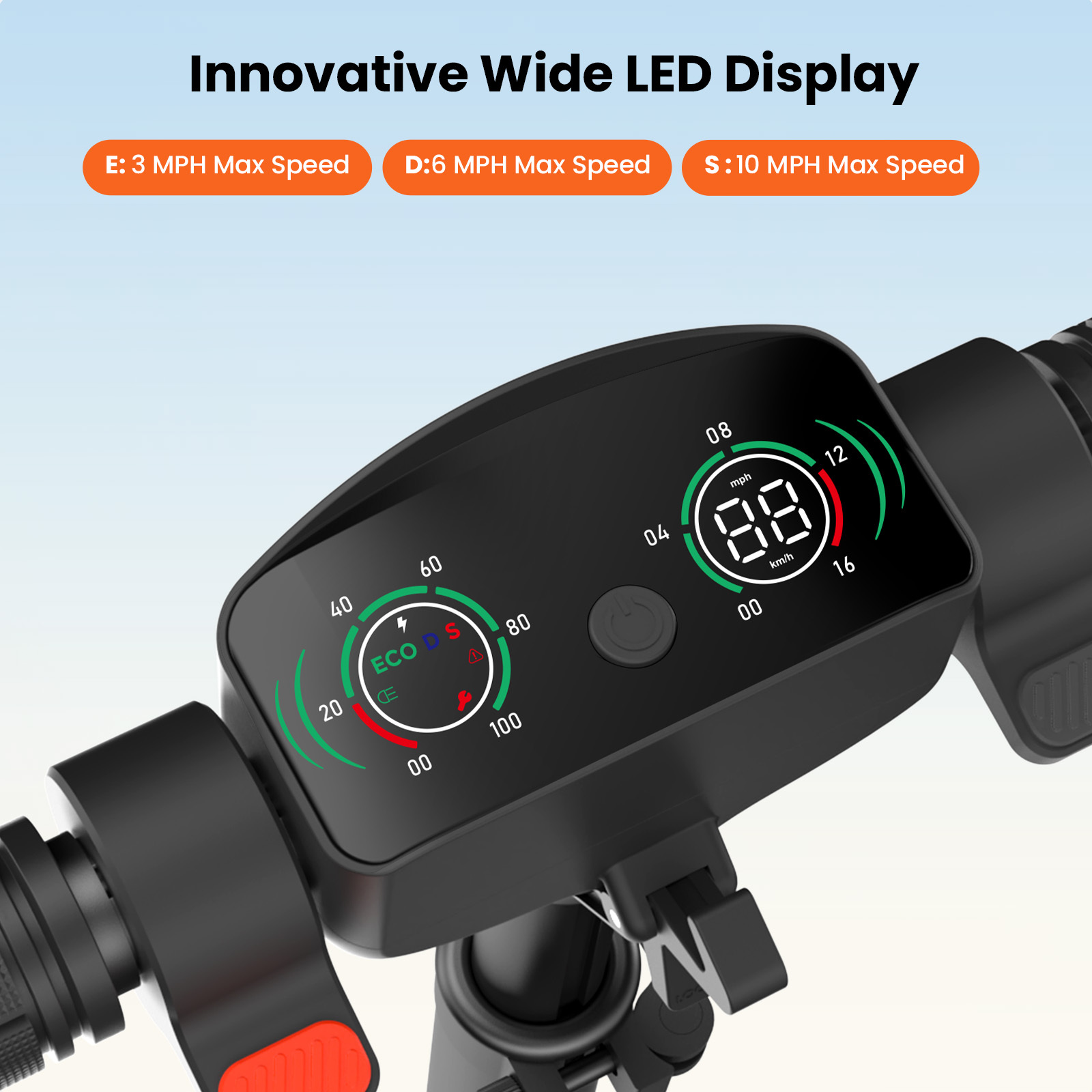 Wyświetlacz hulajnogi elektrycznej: 88 km/h, tryby ECO, D, S.