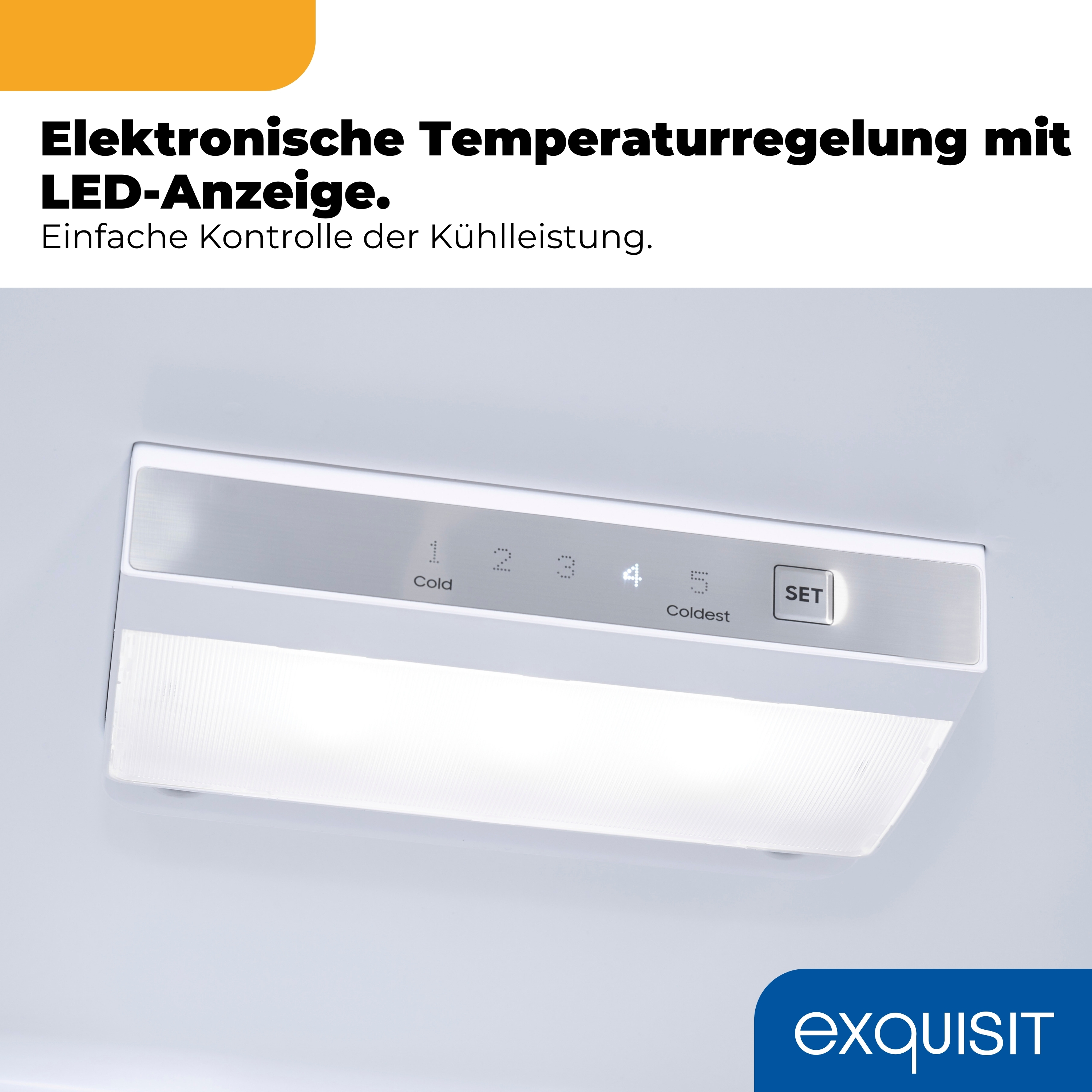 Elektronische Temperaturregelung mit LED-Anzeige und 'SET'-Taste.