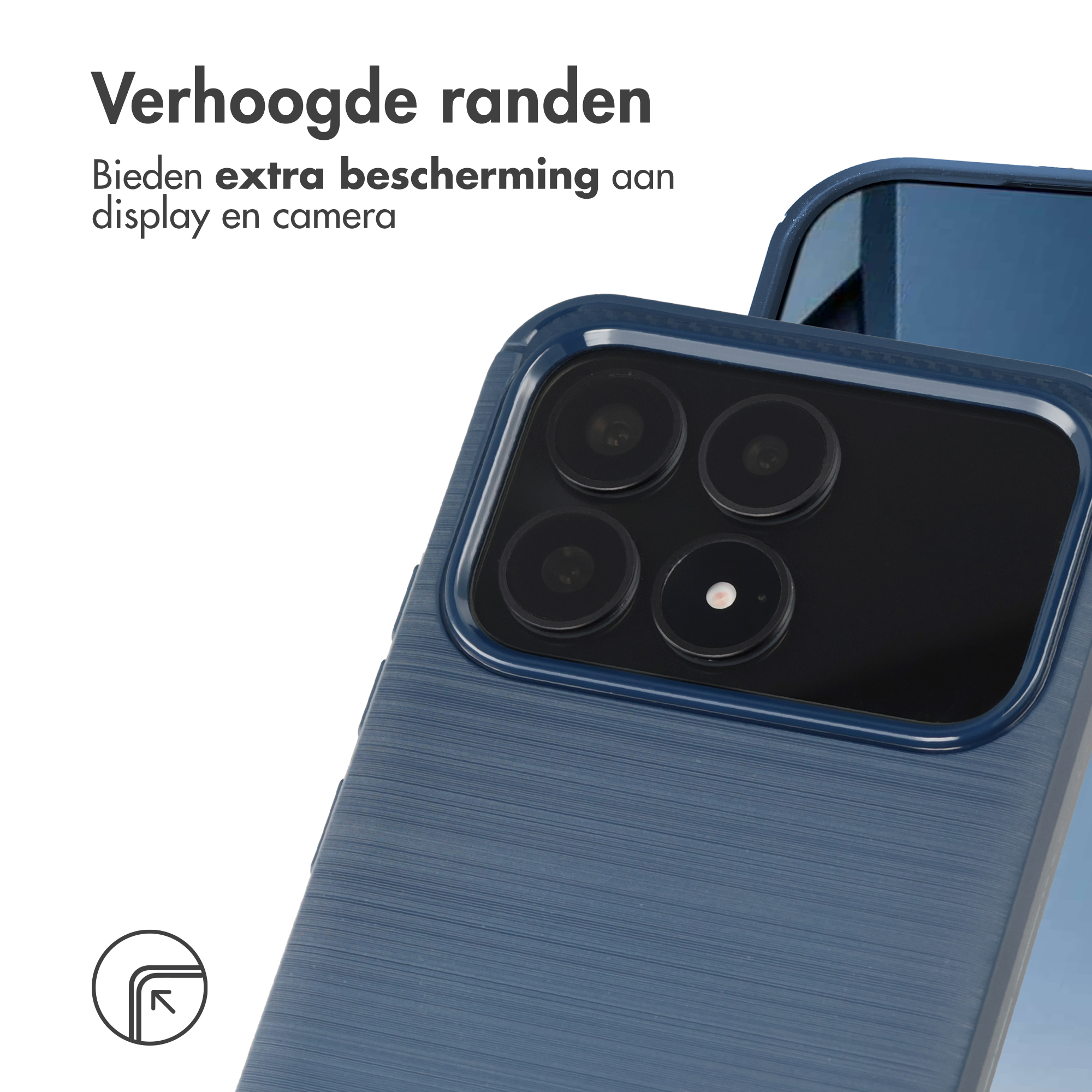 Coque de téléphone bleue avec objectifs photo et bords surélevés.