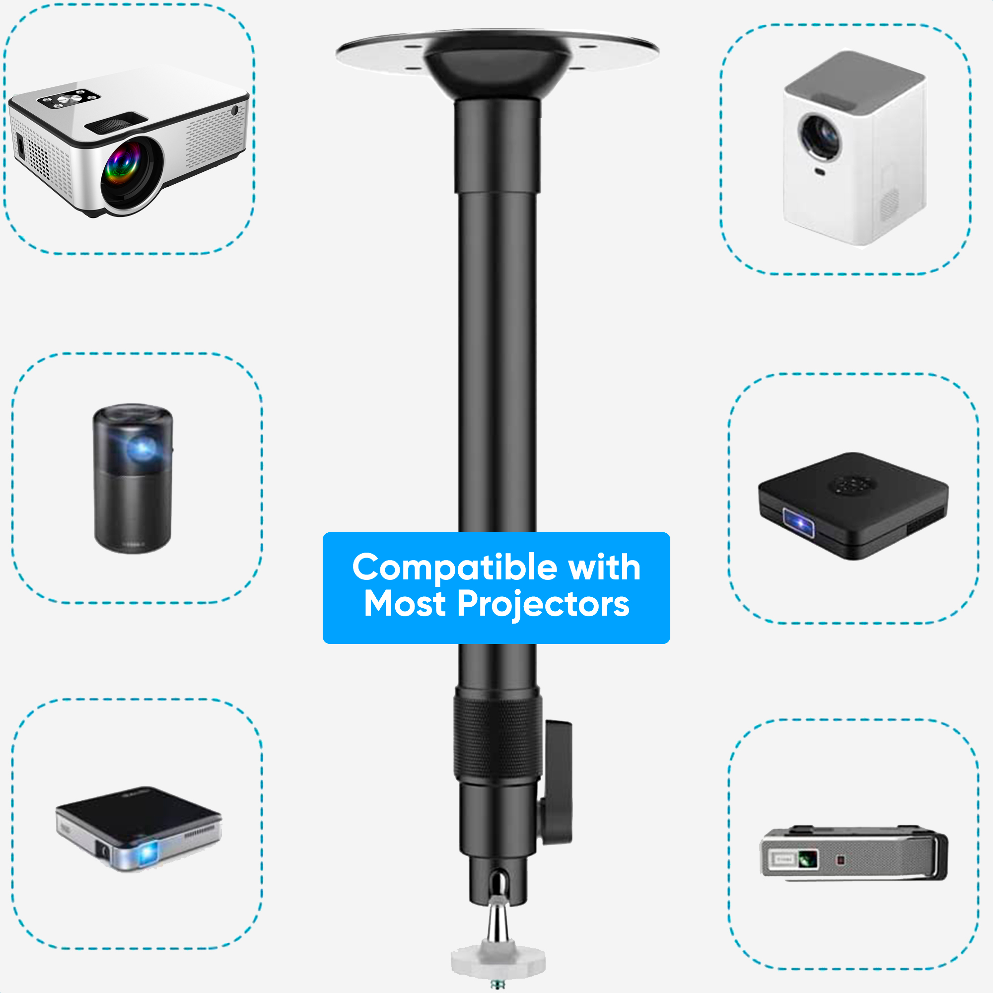 Ceiling mount shown with various projectors.