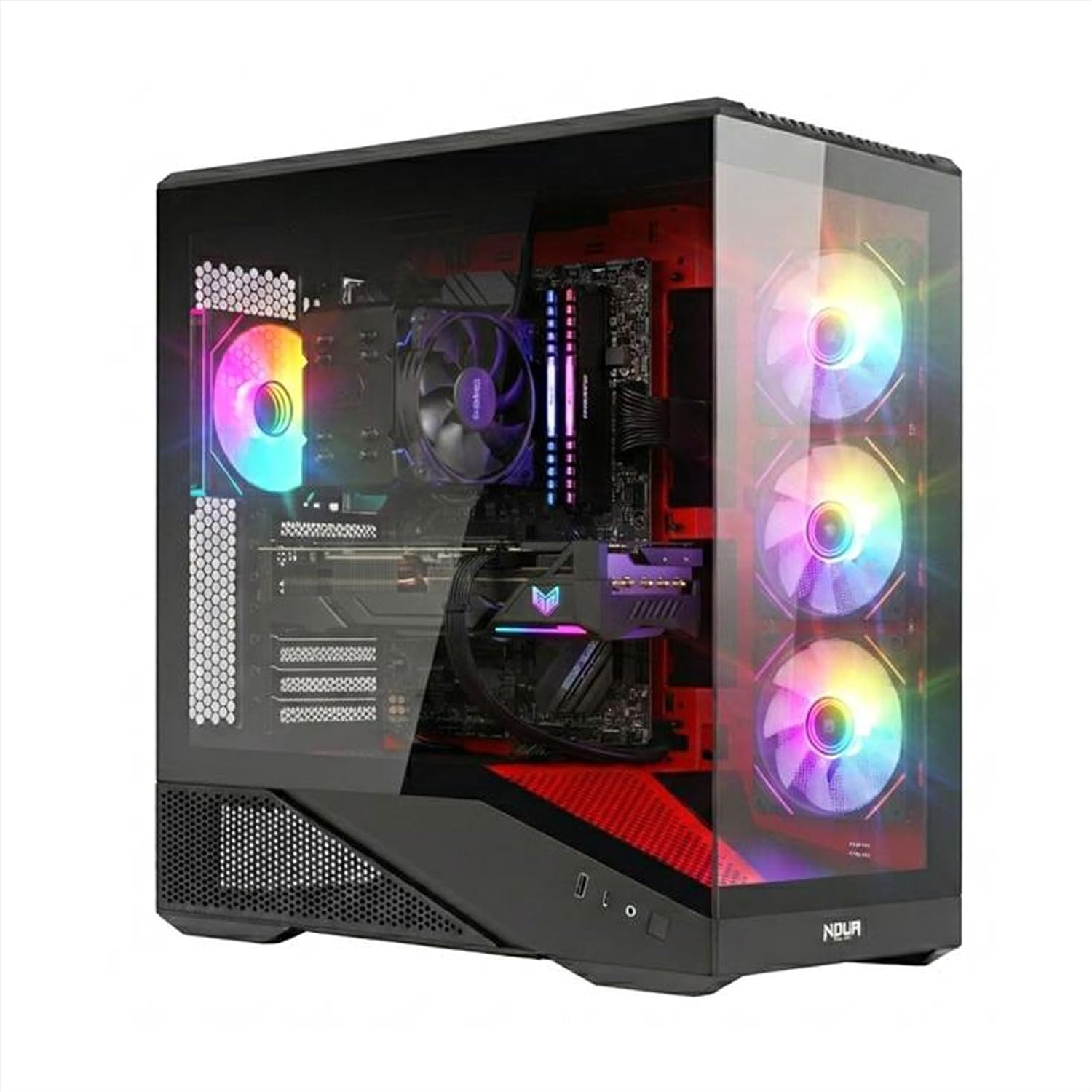 Un case PC nero con pannelli in vetro e ventole RGB.