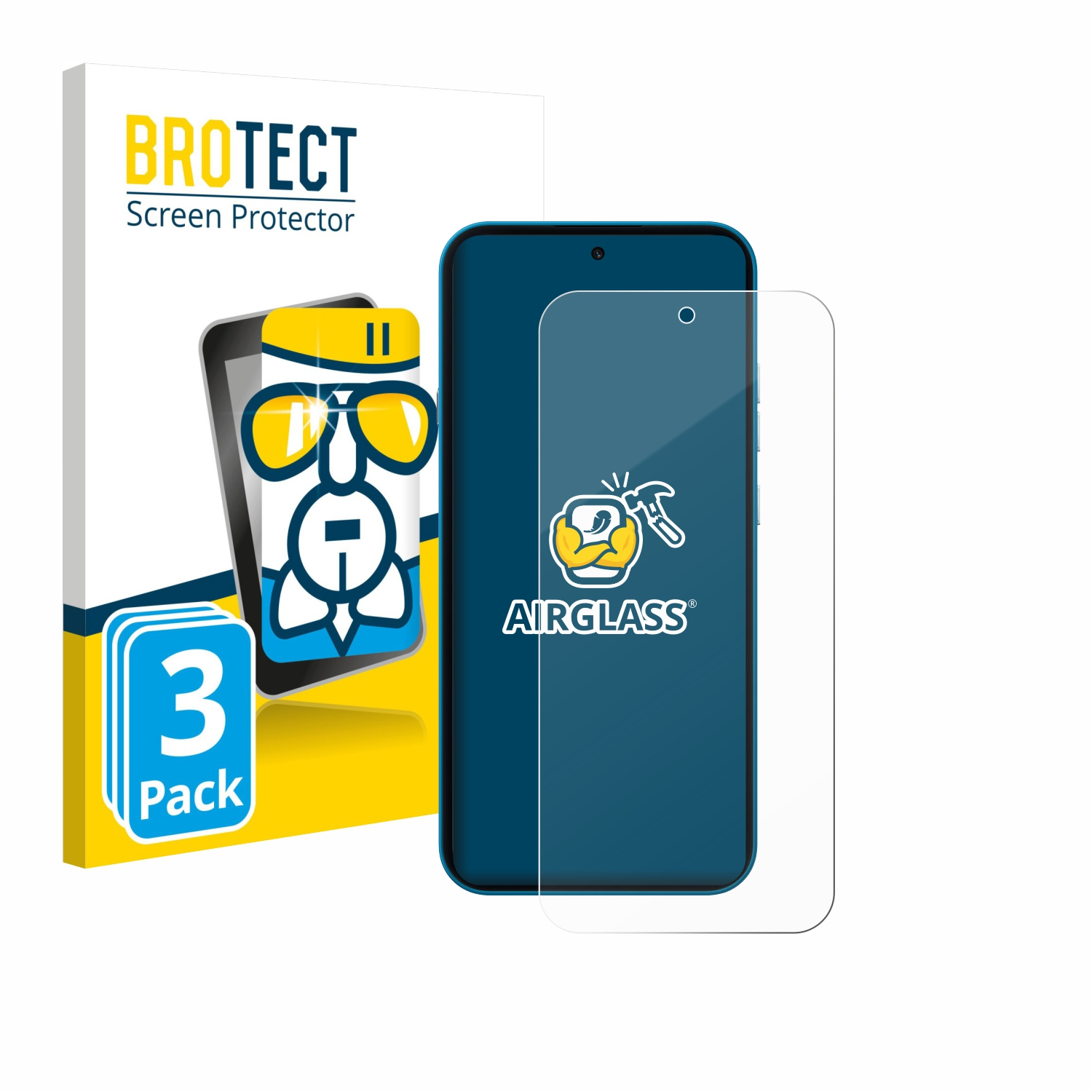 BROTECT Handy-Schutzfolie mit 3 Stück Packung und einem Smartphone.