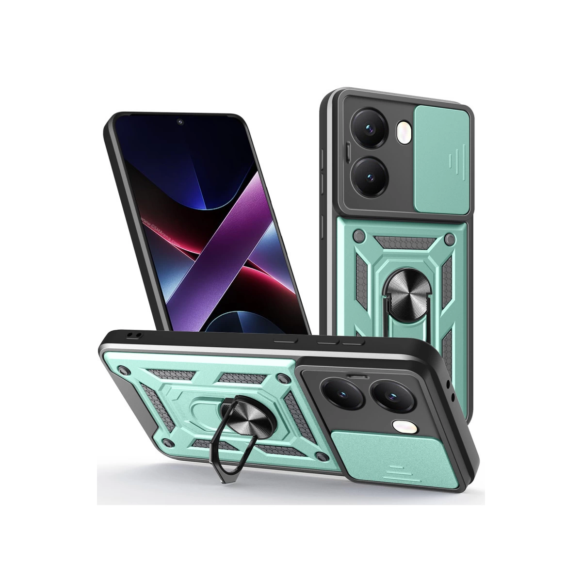 NEWFACE Xiaomi Poco X7 Pro Uyumlu Pars Lens Yüzüklü Silikon Telefon Kılıfı Yeşil