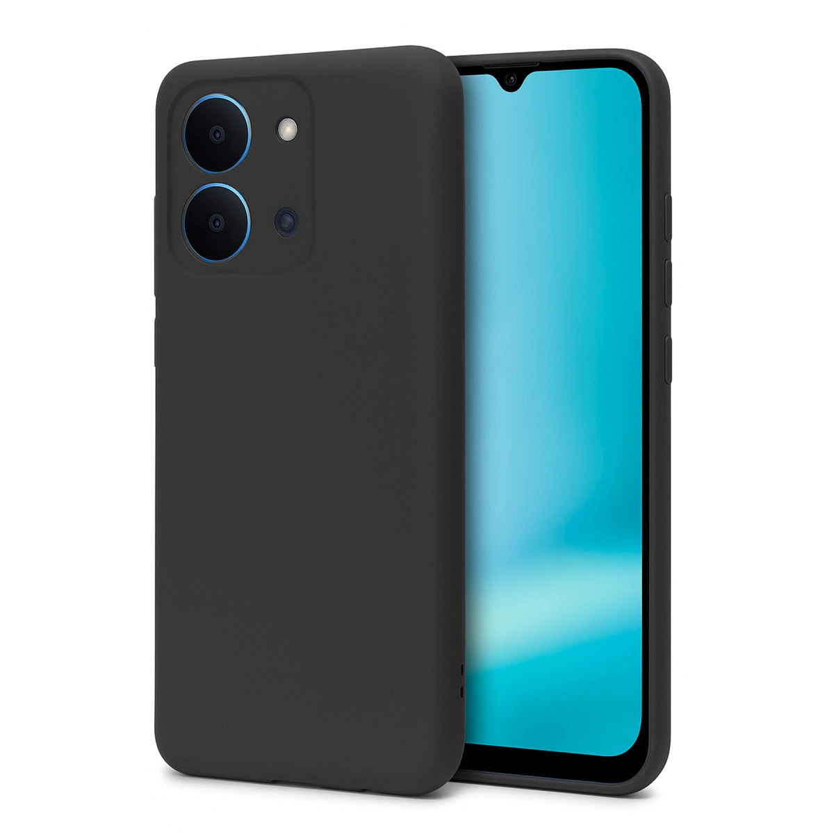 Mavi ekranlı akıllı telefon üzerinde siyah telefon kılıfı.