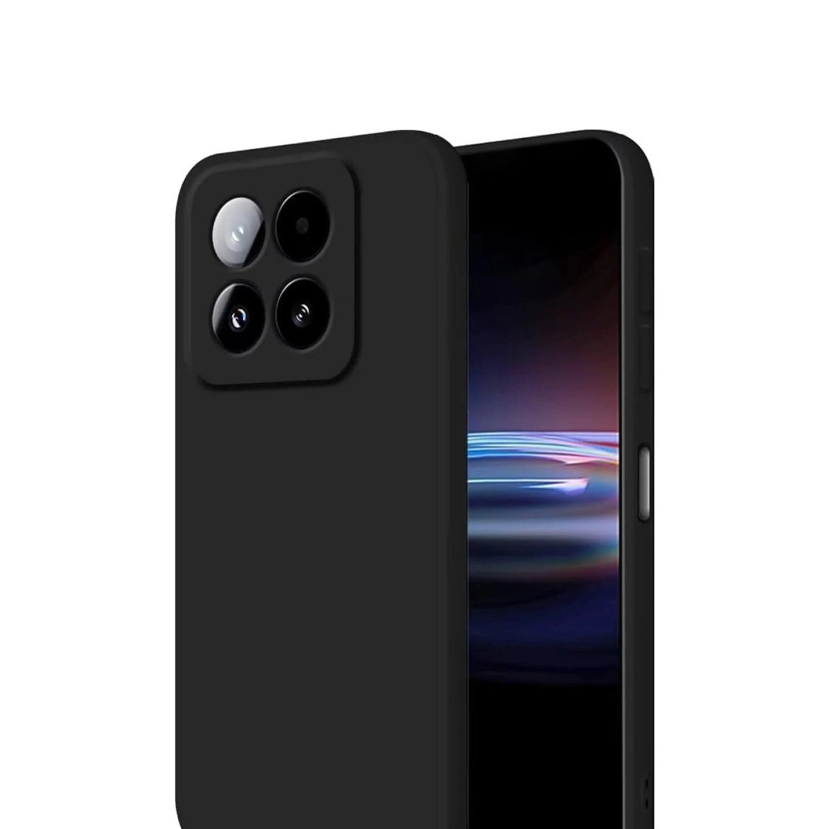 Dörtlü kamerası ve ekranı olan siyah telefon.