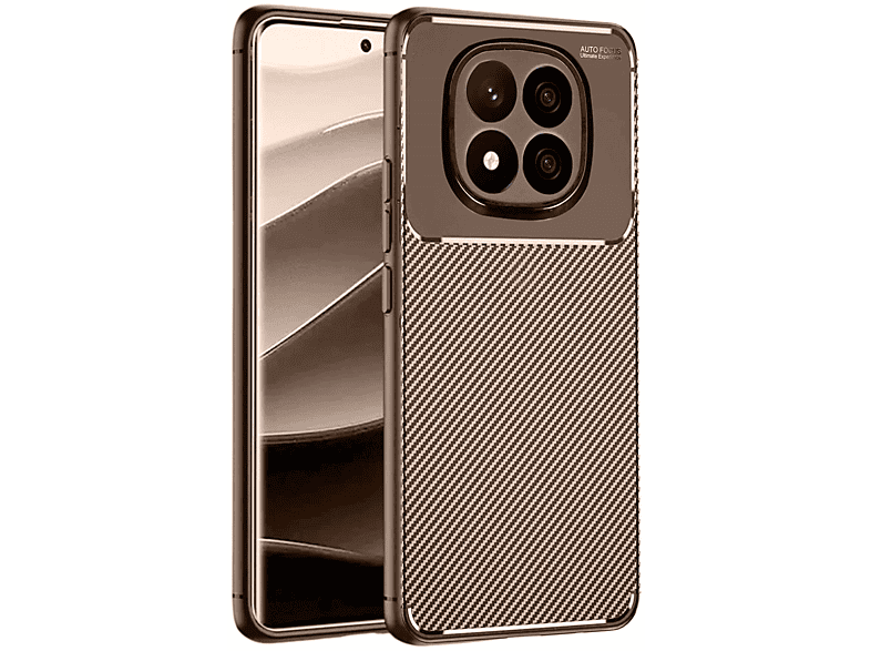 NEWFACE Xiaomi Redmi Note 14 Pro 5G Uyumlu Auto Focus Karbon Kapak Telefon Kılıfı Kahverengi