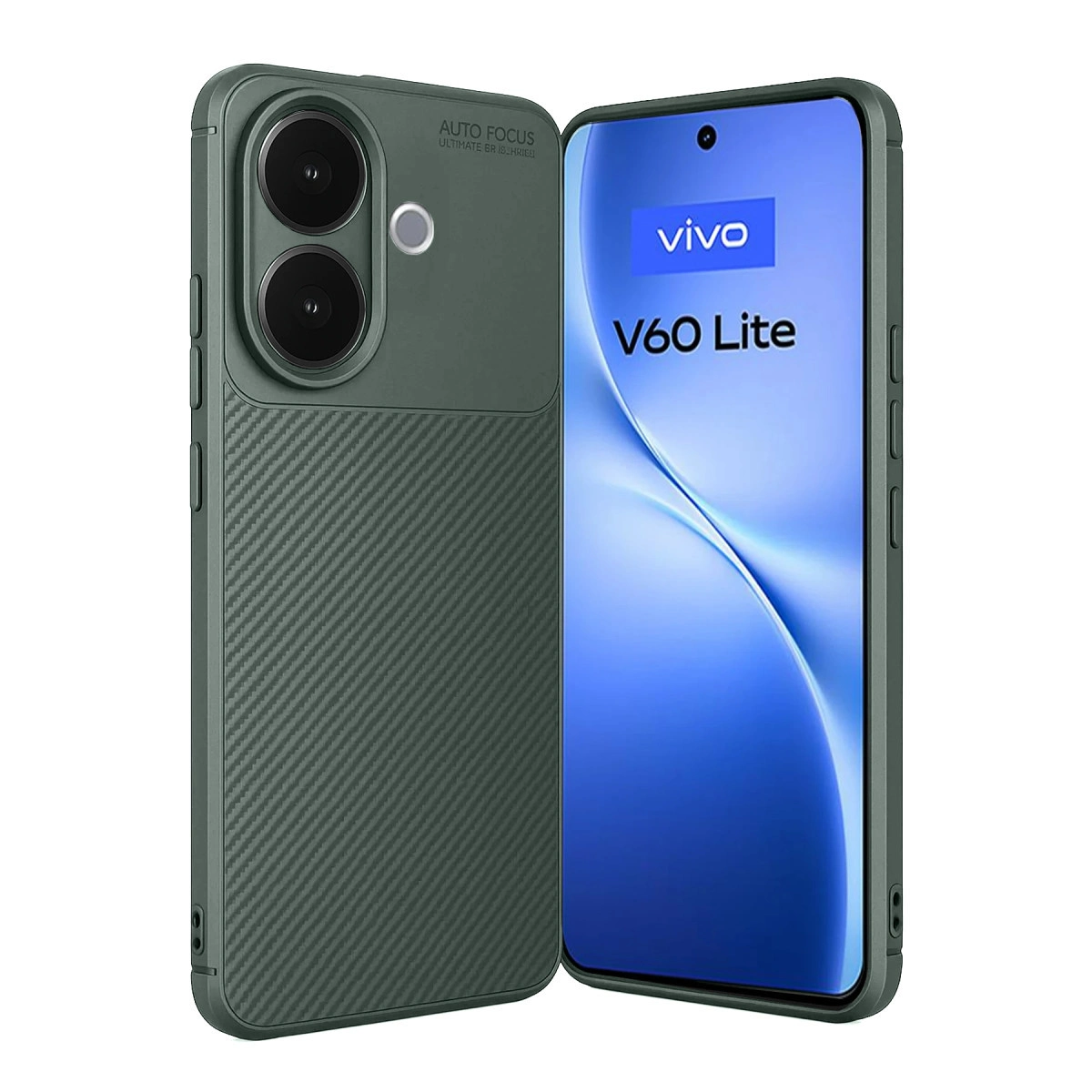 NEWFACE Vivo V60 Lite Uyumlu Auto Focus Karbon Kapak Telefon Kılıfı Koyu Yeşil