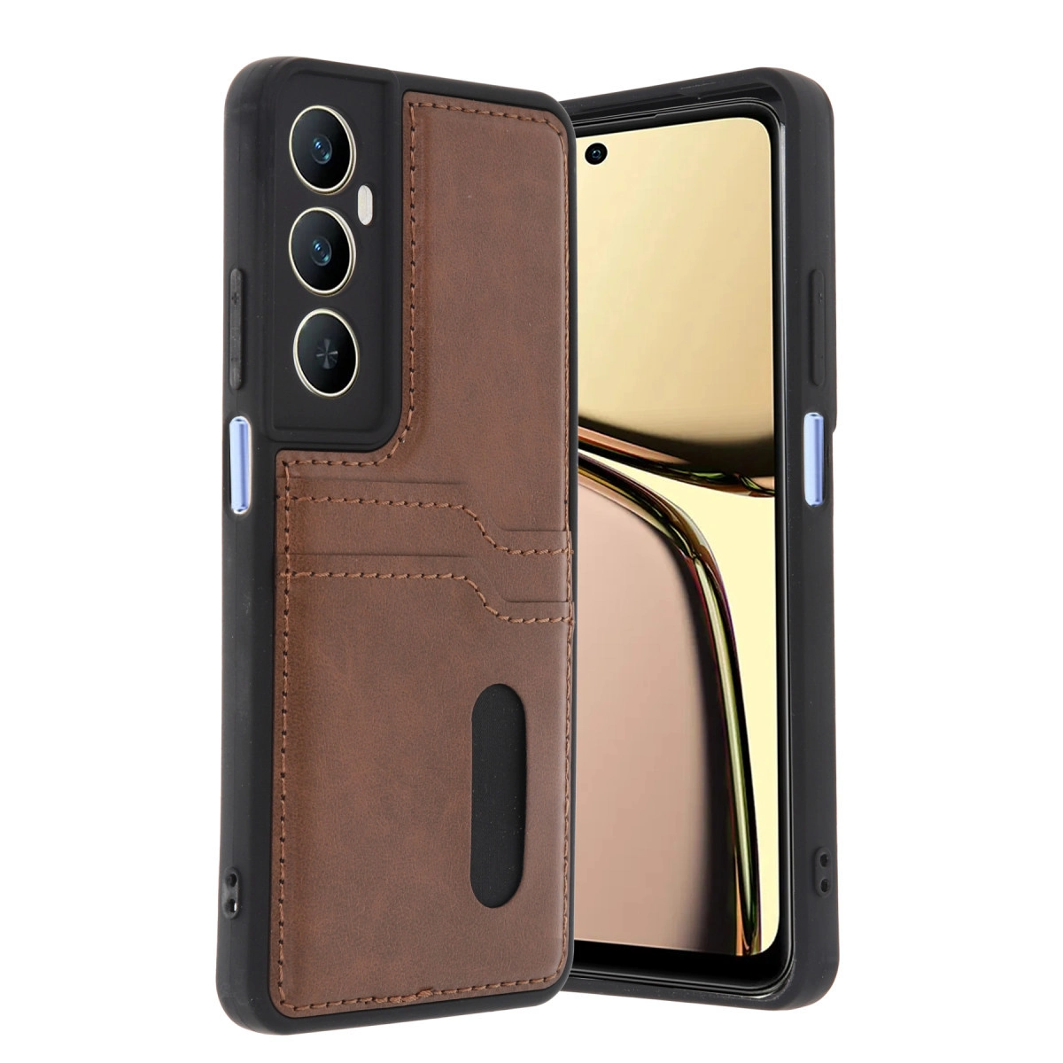 NEWFACE Realme C65 Uyumlu Sara Kartvizitli Deri Telefon Kılıfı Taba