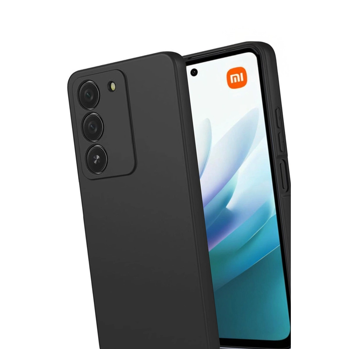 Ekranında Xiaomi logosu bulunan, üç kameralı siyah bir akıllı telefon.