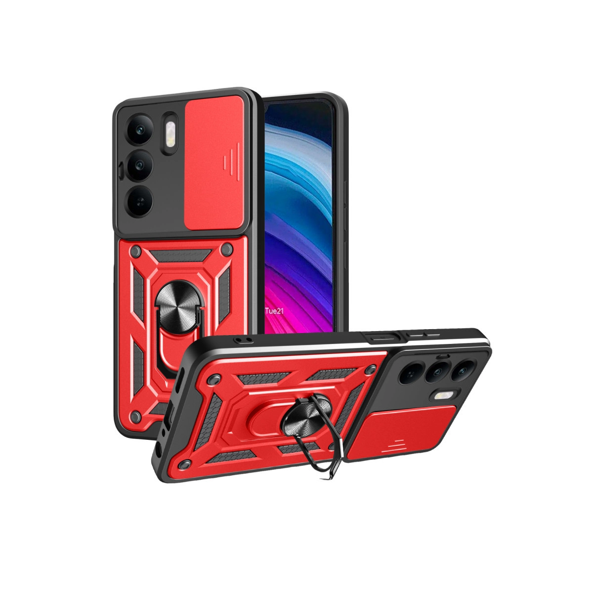 NEWFACE Realme C75 4G Uyumlu Pars Lens Yüzüklü Silikon Telefon Kılıfı Kırmızı