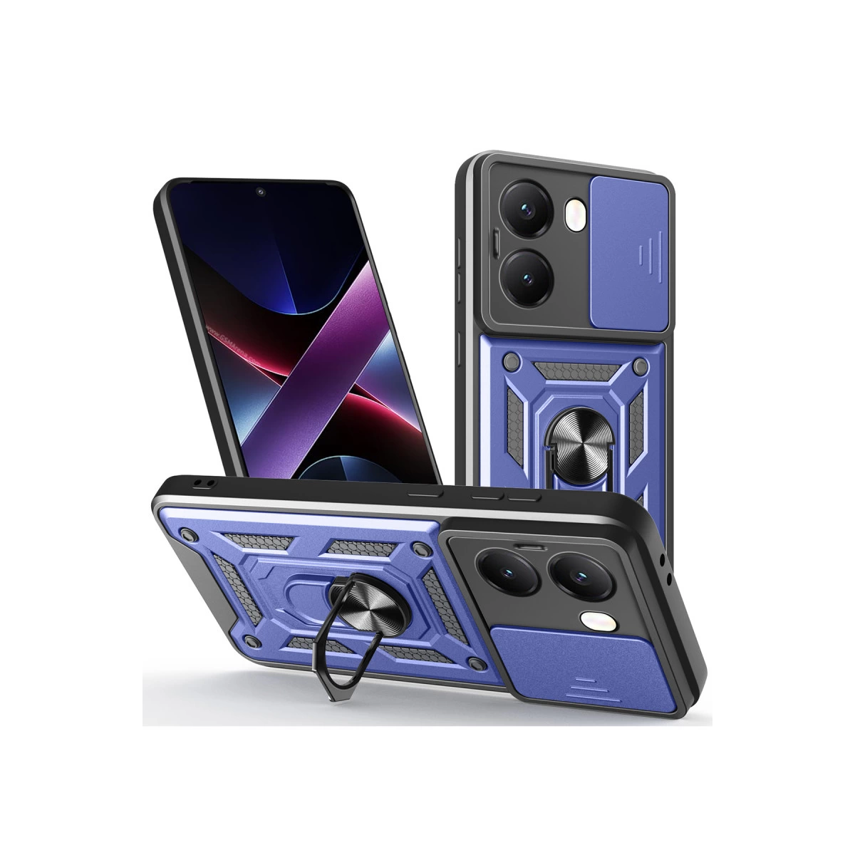NEWFACE Xiaomi Poco X7 Pro Uyumlu Pars Lens Yüzüklü Silikon Telefon Kılıfı Lacivert