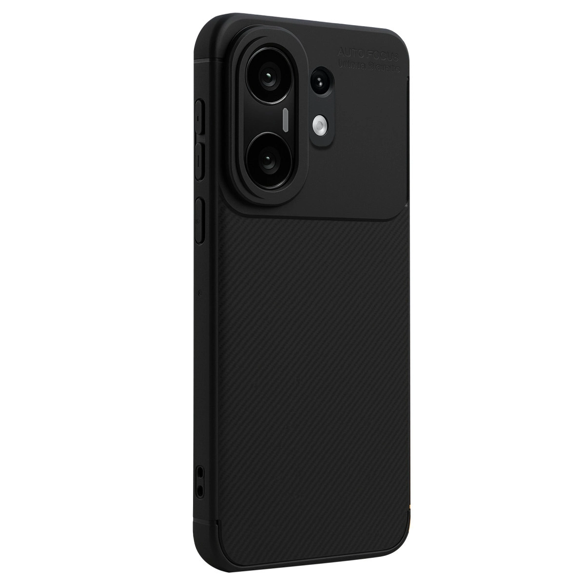 Karbon dokulu, iki kamera lensli siyah telefon kılıfı.