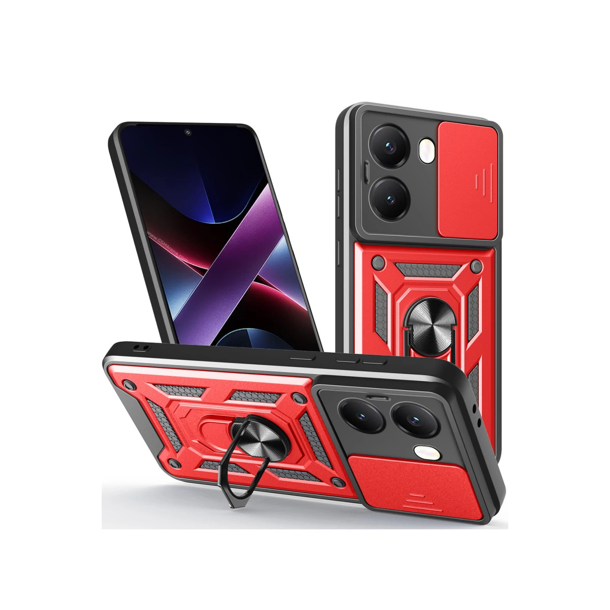 NEWFACE Xiaomi Poco X7 Pro Uyumlu Pars Lens Yüzüklü Silikon Telefon Kılıfı Kırmızı