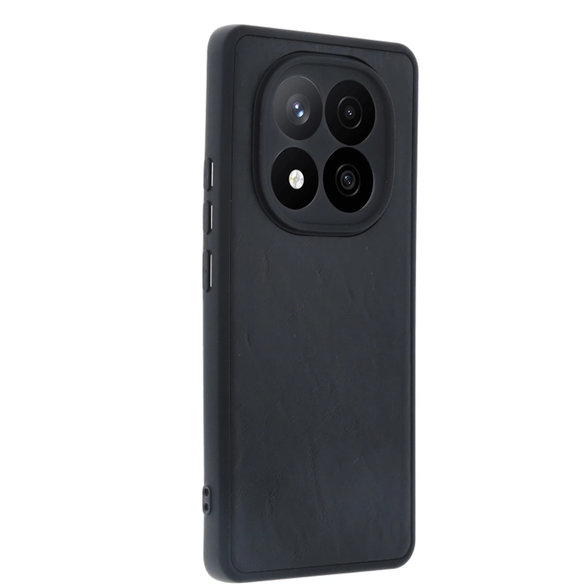Arkada dört kamera lensi bulunan siyah telefon kılıfı.