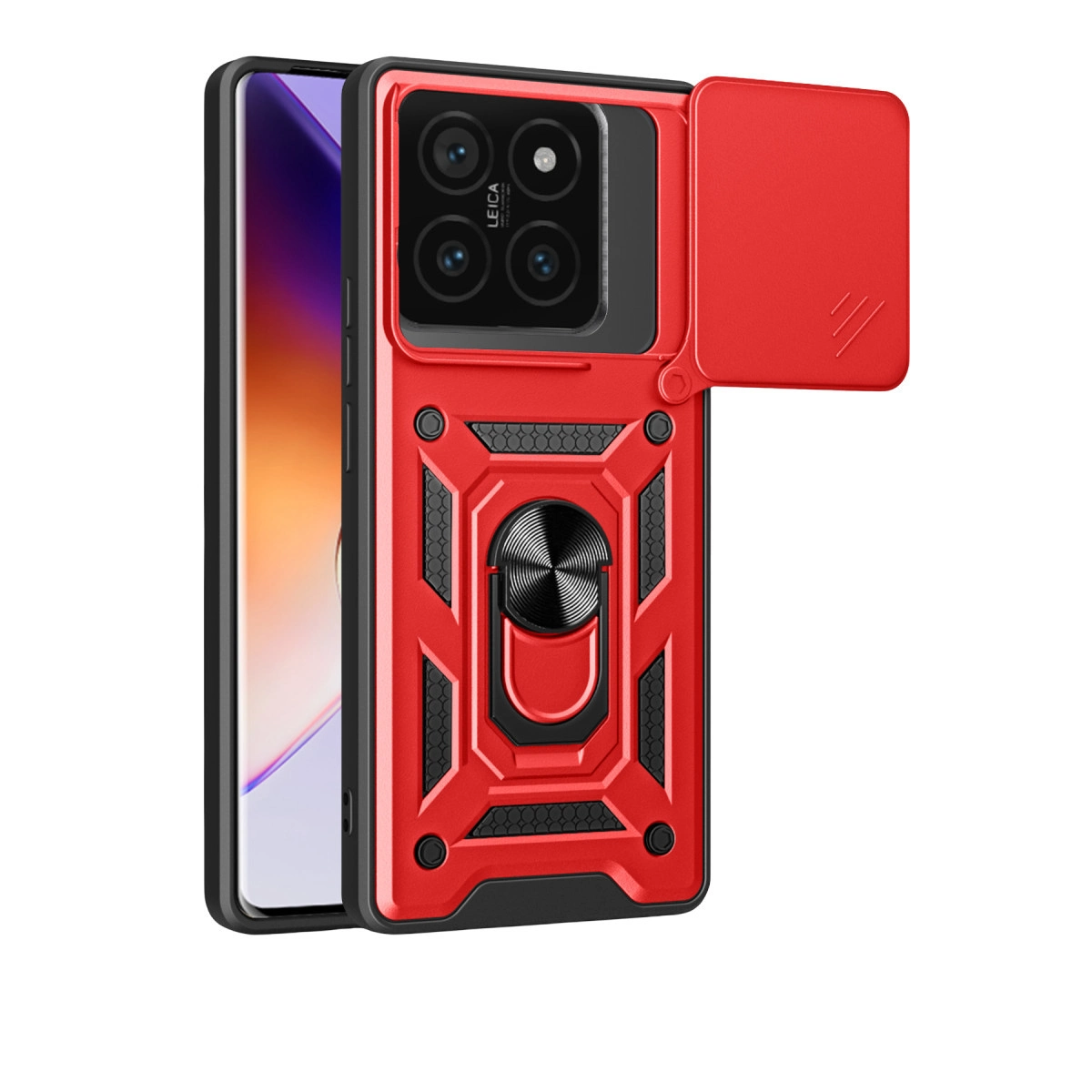 NEWFACE Xiaomi Mi 14T Pro Uyumlu Pars Lens Yüzüklü Silikon Telefon Kılıfı Kırmızı