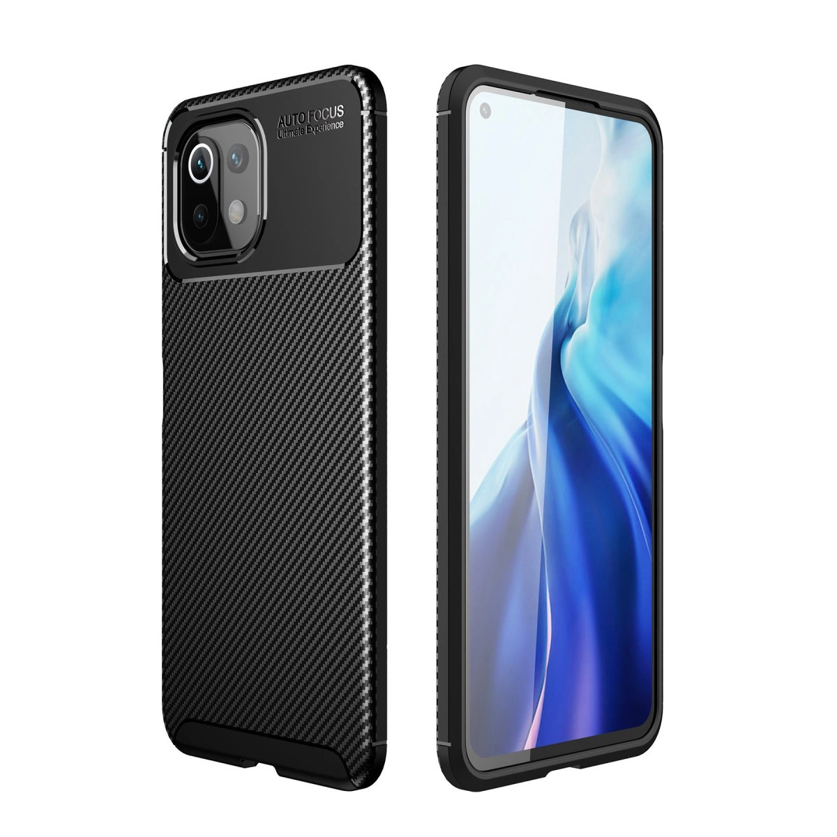 NEWFACE Xiaomi Mi 11 Lite Uyumlu Auto Focus Karbon Kapak Telefon Kılıfı Siyah