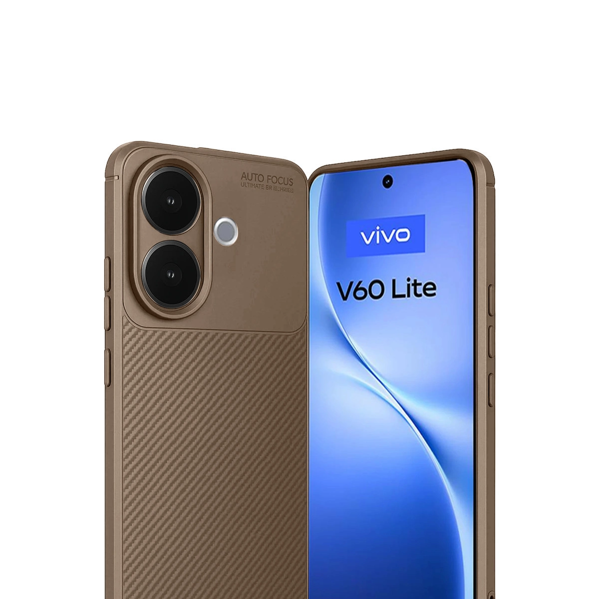 V60 Lite logosu ve iki kamerası olan kahverengi telefon.
