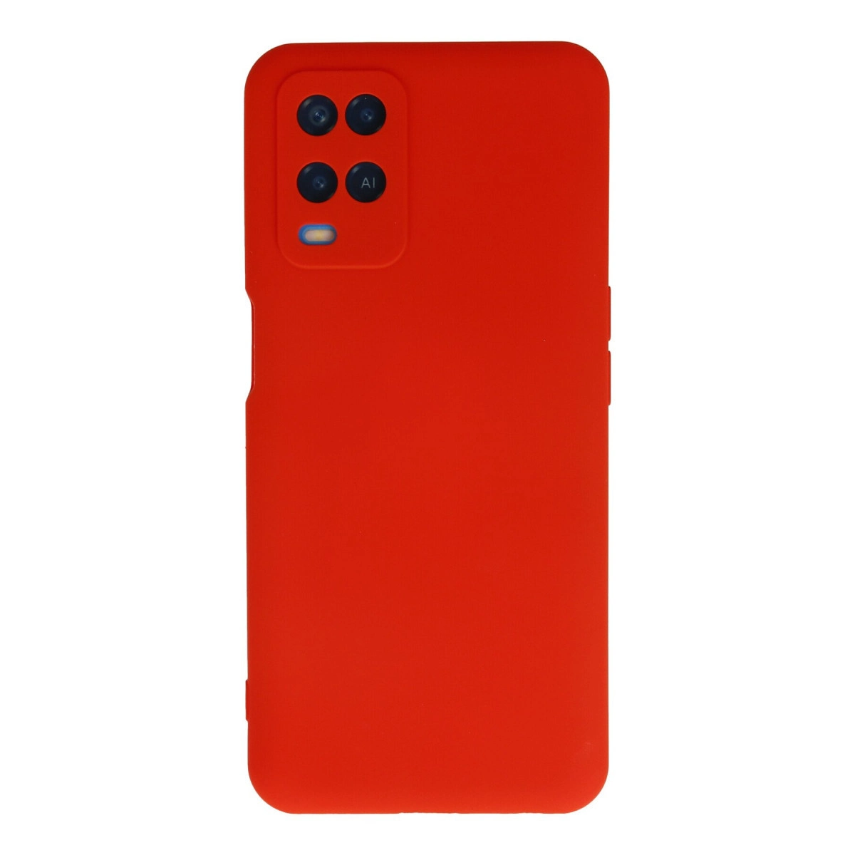 Dört kameralı ve flaşlı kırmızı telefon kılıfı.