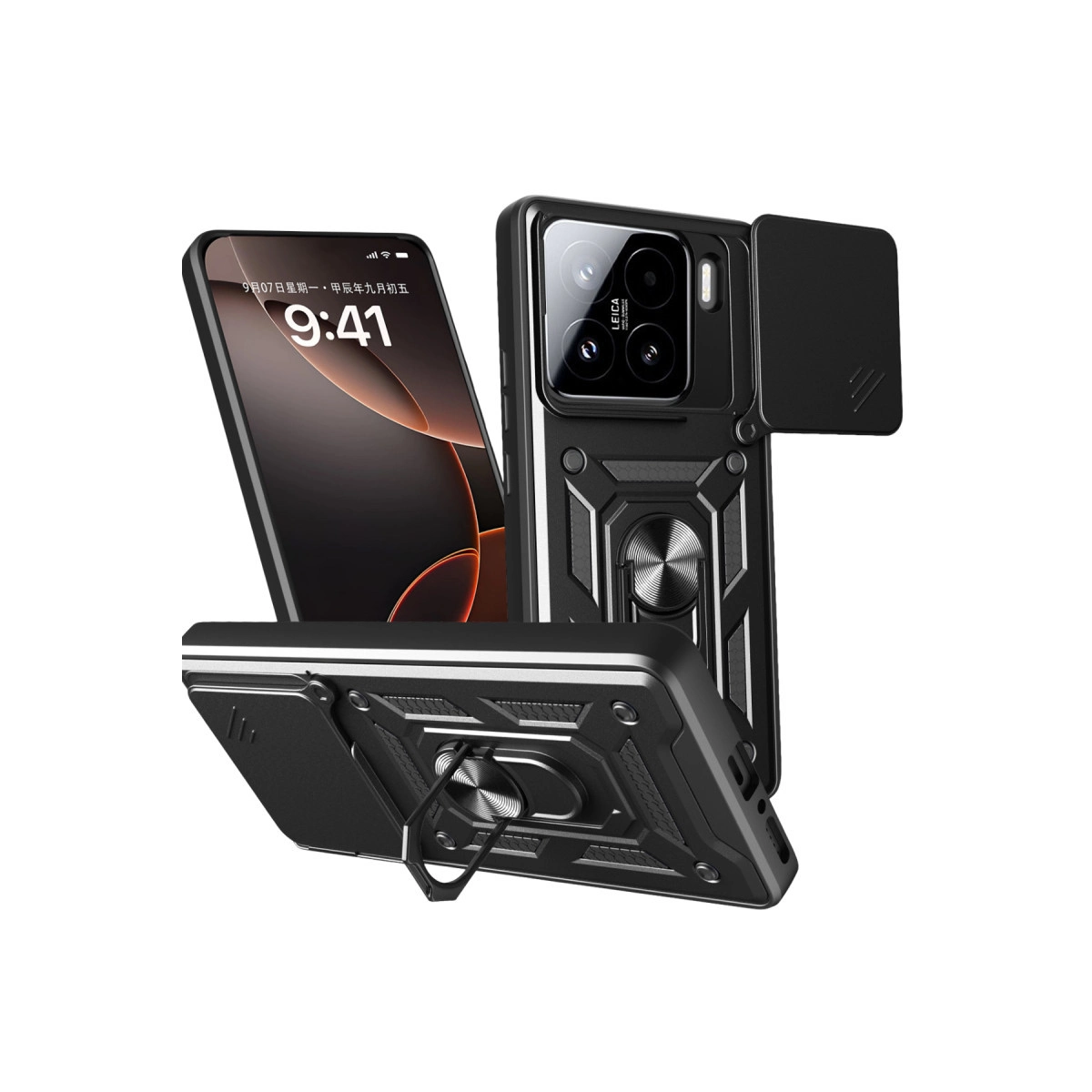 NEWFACE Xiaomi Mi 15 Uyumlu Pars Lens Yüzüklü Silikon Telefon Kılıfı Siyah
