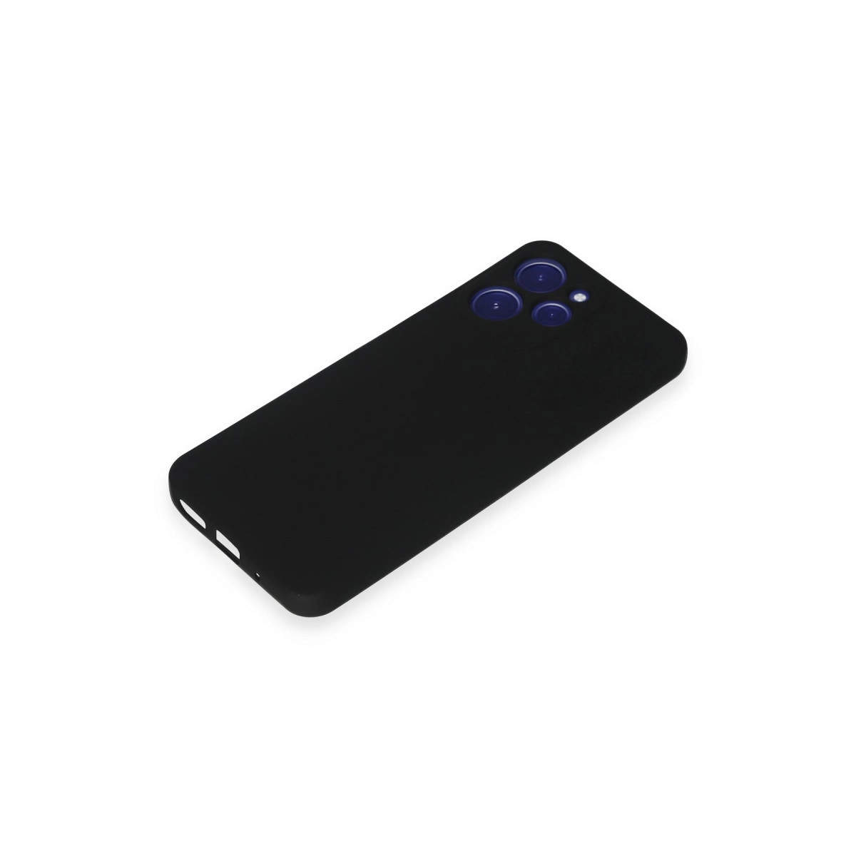 Üç mavi kamera lensli siyah telefon kılıfı.