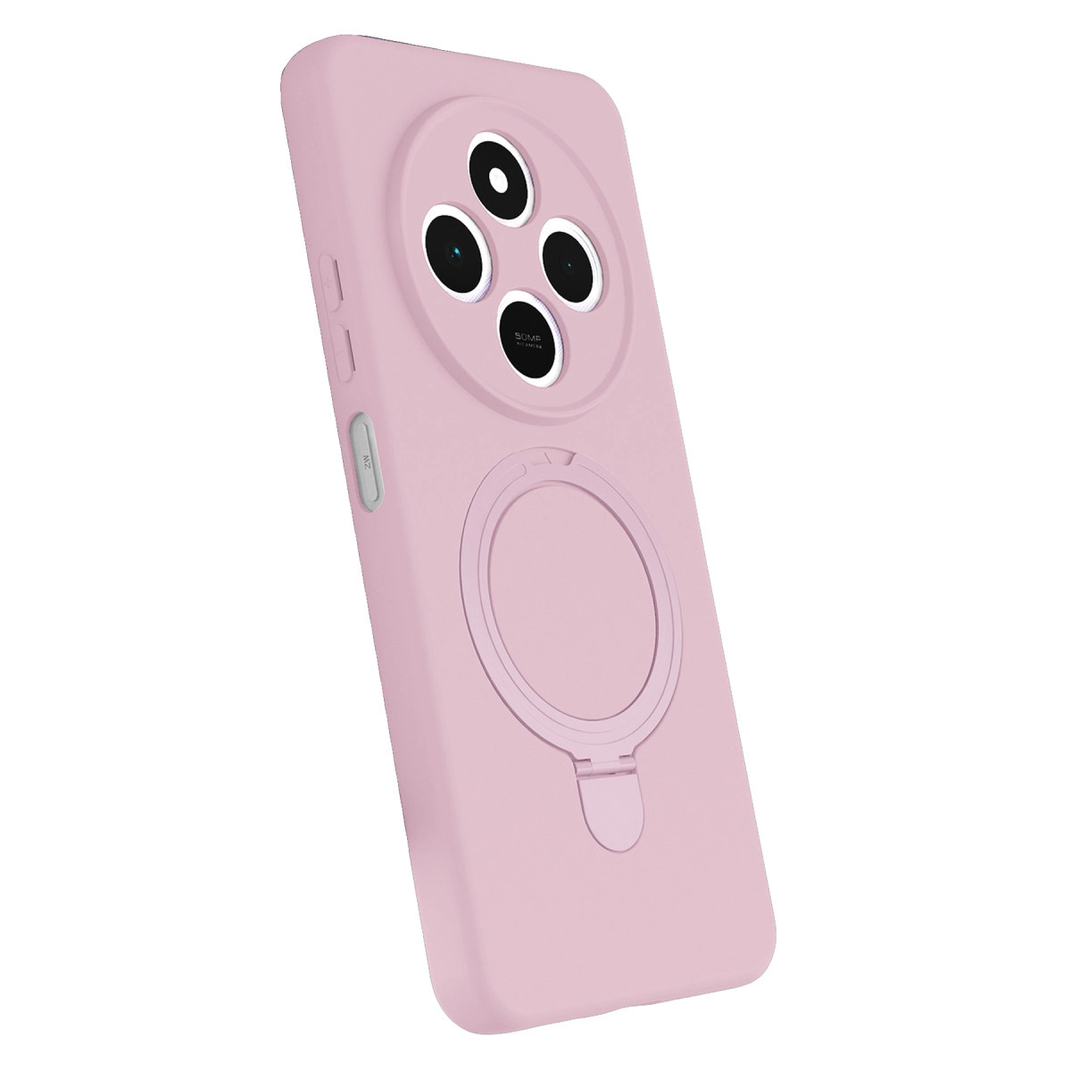 Halka tutuculu ve kamera kesimli pembe telefon kılıfı.