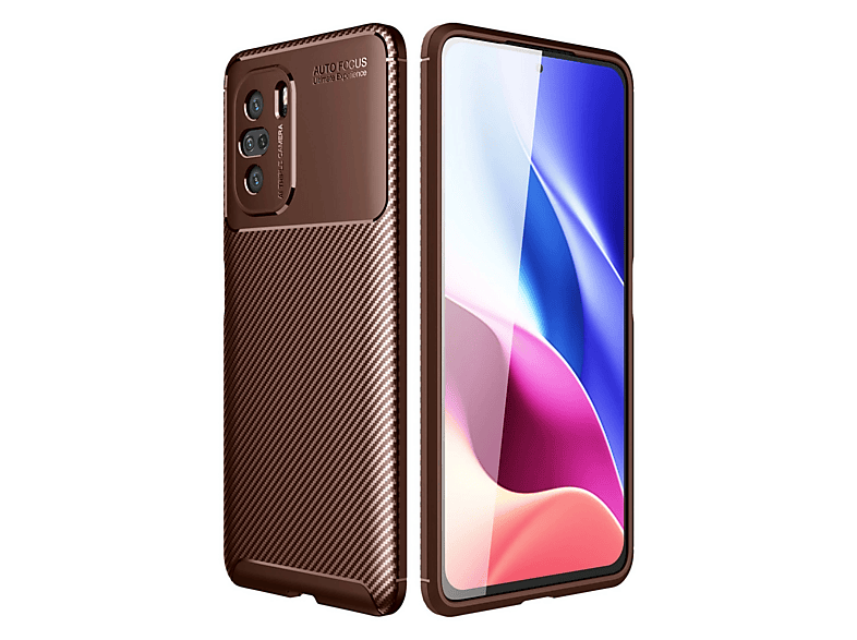 NEWFACE Xiaomi Poco F3 Uyumlu Auto Focus Karbon Kapak Telefon Kılıfı Kahverengi