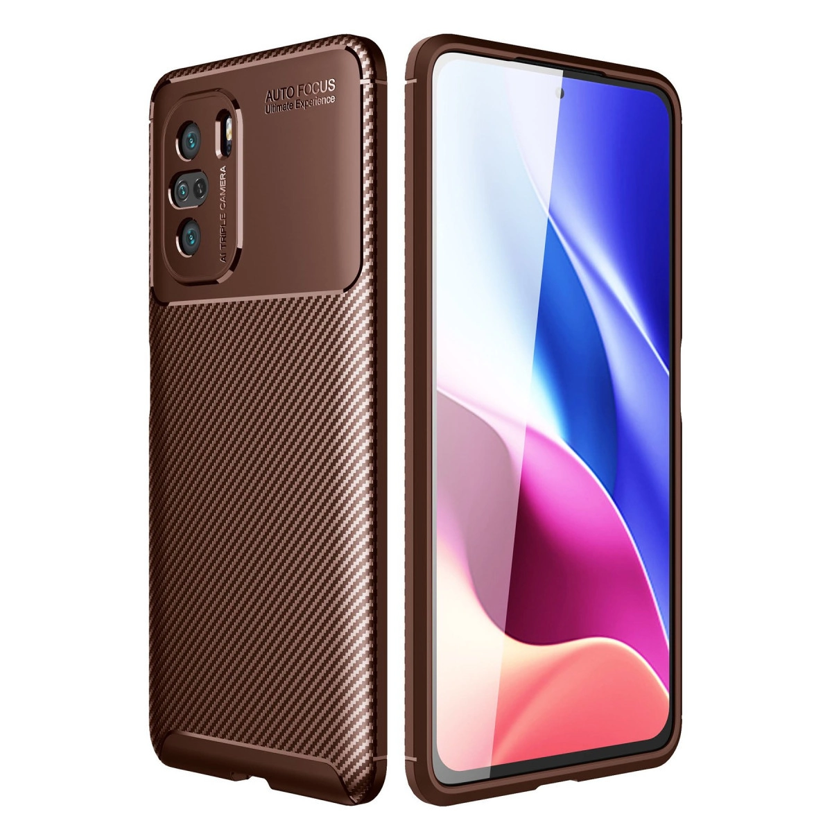 NEWFACE Xiaomi Poco F3 Uyumlu Auto Focus Karbon Kapak Telefon Kılıfı Kahverengi