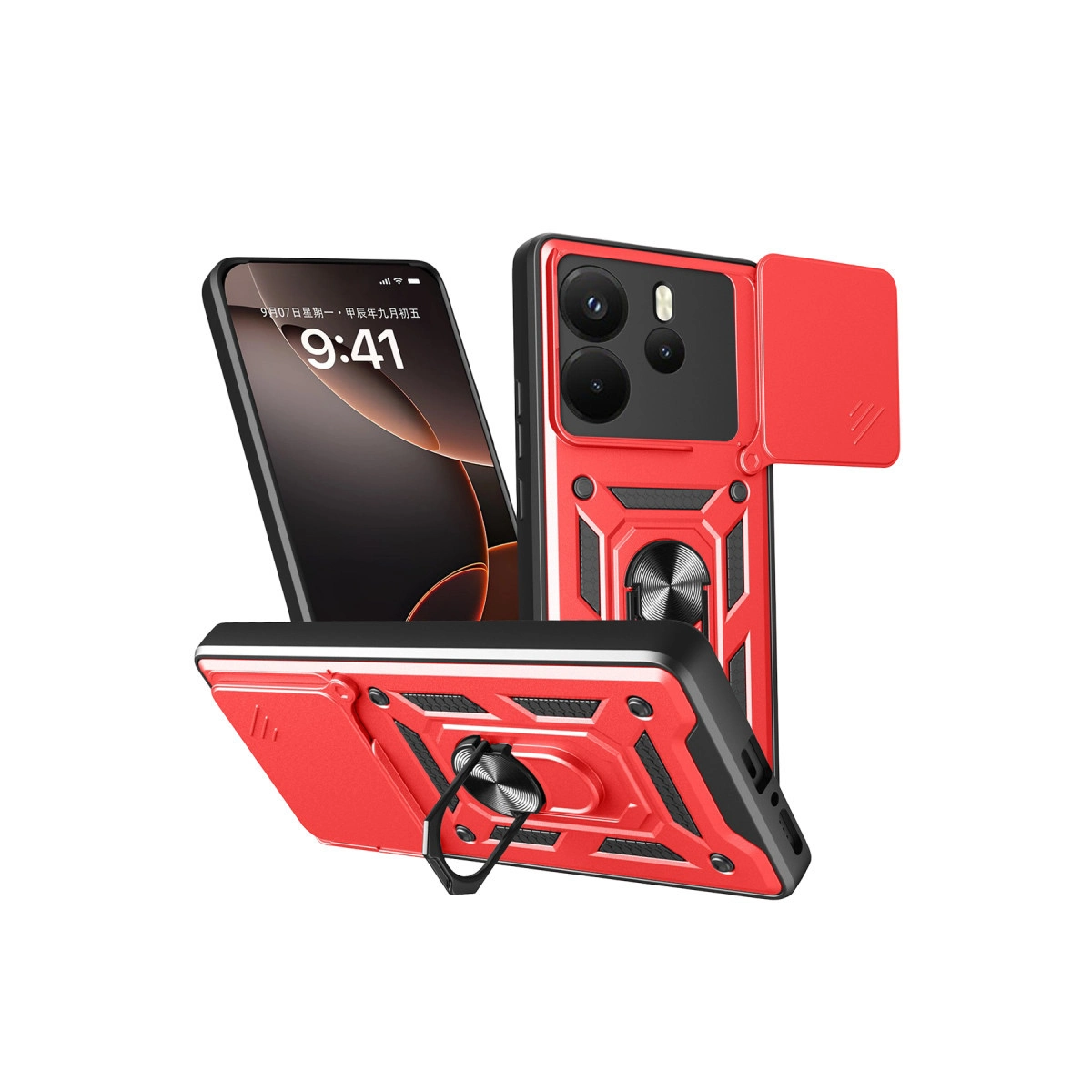NEWFACE Xiaomi Redmi Note 14 4G Uyumlu Pars Lens Yüzüklü Silikon Telefon Kılıfı Kırmızı