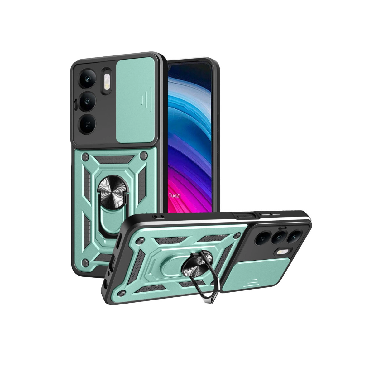 NEWFACE Realme C75 4G Uyumlu Pars Lens Yüzüklü Silikon Telefon Kılıfı Yeşil