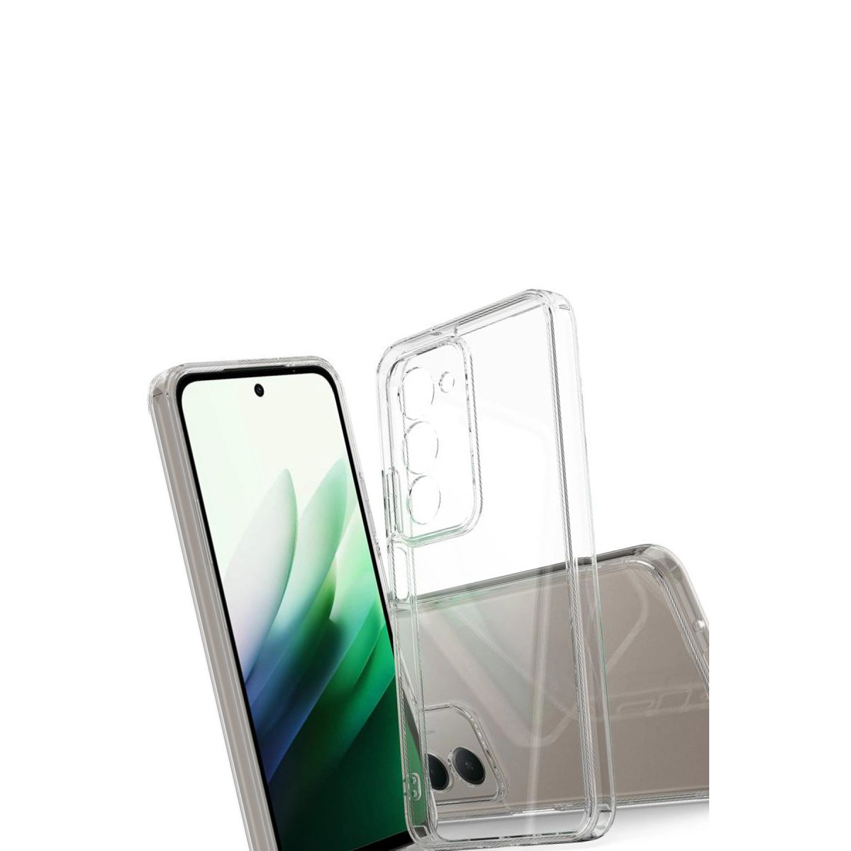 Akıllı telefon ve kamera modülüne sahip şeffaf kılıf.