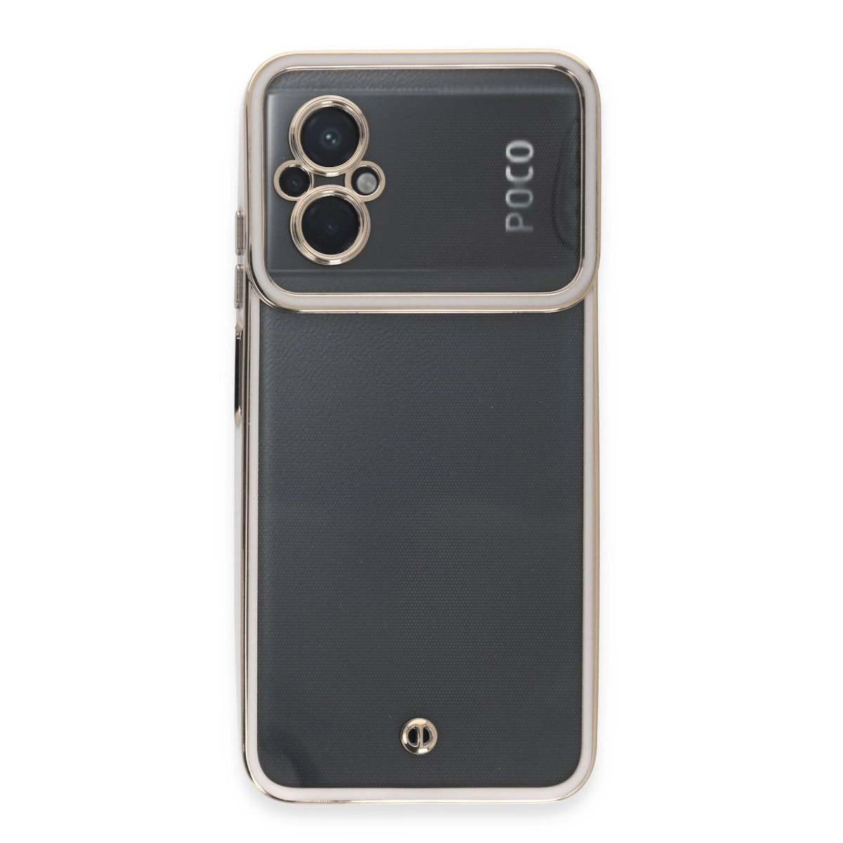 POCO logosu ve kamera kesiği olan siyah telefon kılıfı tasarımı arka yüzü.