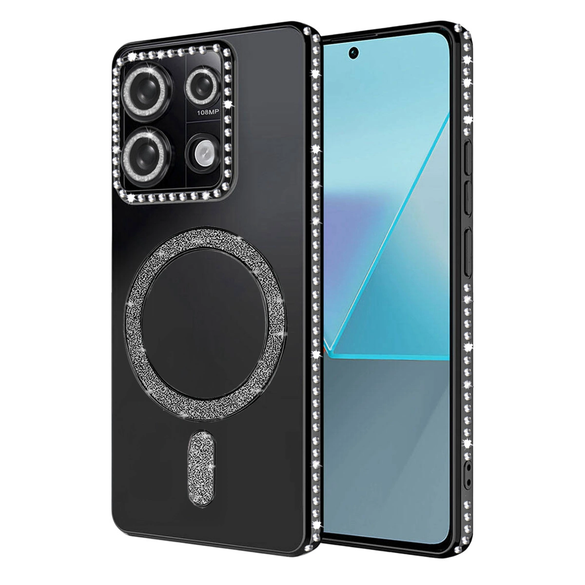 NEWFACE Xiaomi Redmi Note 13 Pro 4G Uyumlu Joke Simli Magneticsafe Telefon Kılıfı Siyah