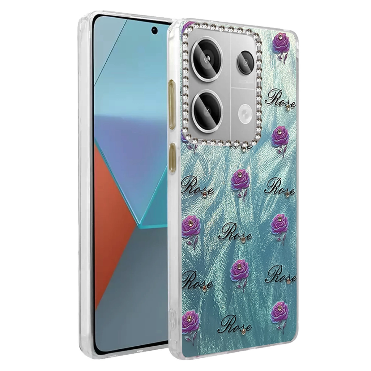 Rıhtımlı gül desenli şeffaf telefon kılıfı.