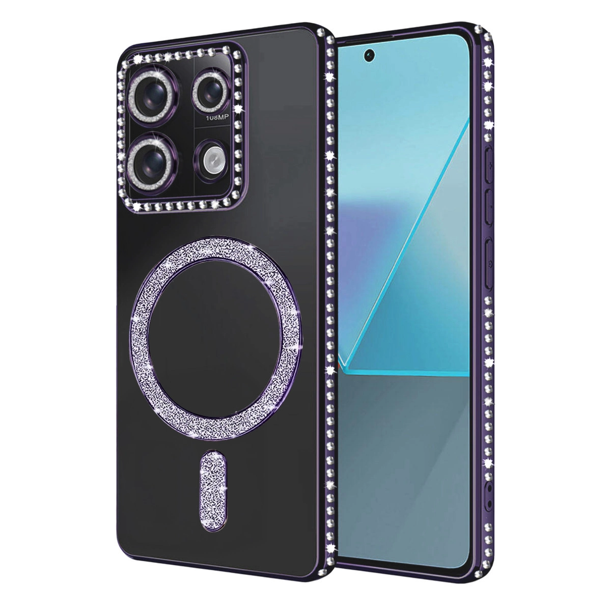 NEWFACE Xiaomi Redmi Note 13 Pro Uyumlu 4G Joke Simli Magneticsafe Telefon Kılıfı Derin Mor