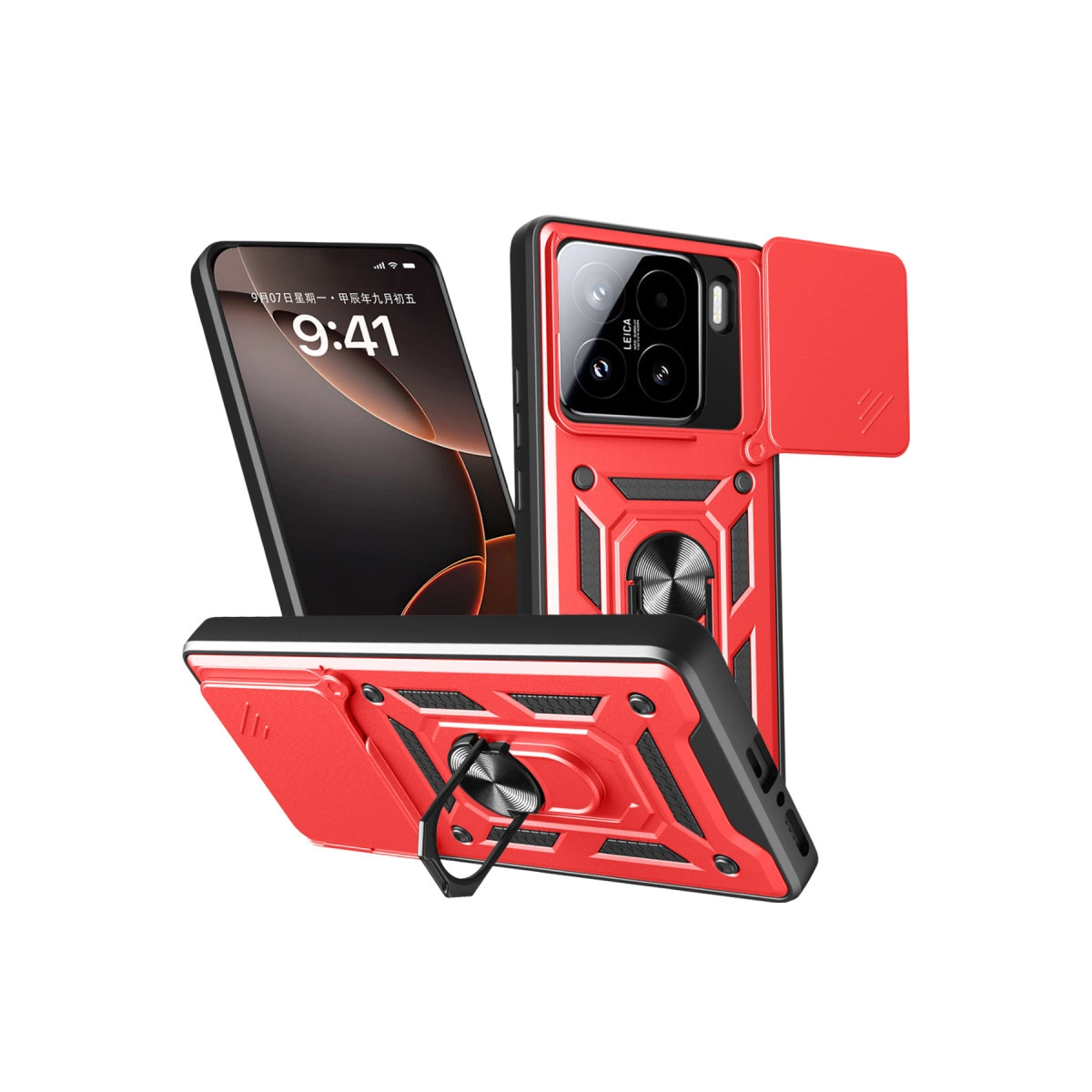 NEWFACE Xiaomi Mi 15 Uyumlu Pars Lens Yüzüklü Silikon Telefon Kılıfı Kırmızı
