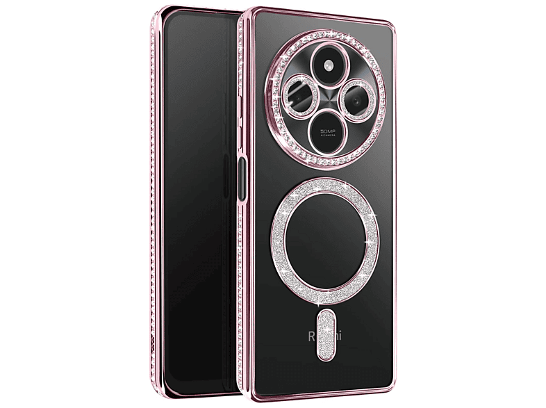 NEWFACE Xiaomi Redmi 14C Uyumlu Joke Simli Magneticsafe Telefon Kılıfı Pembe