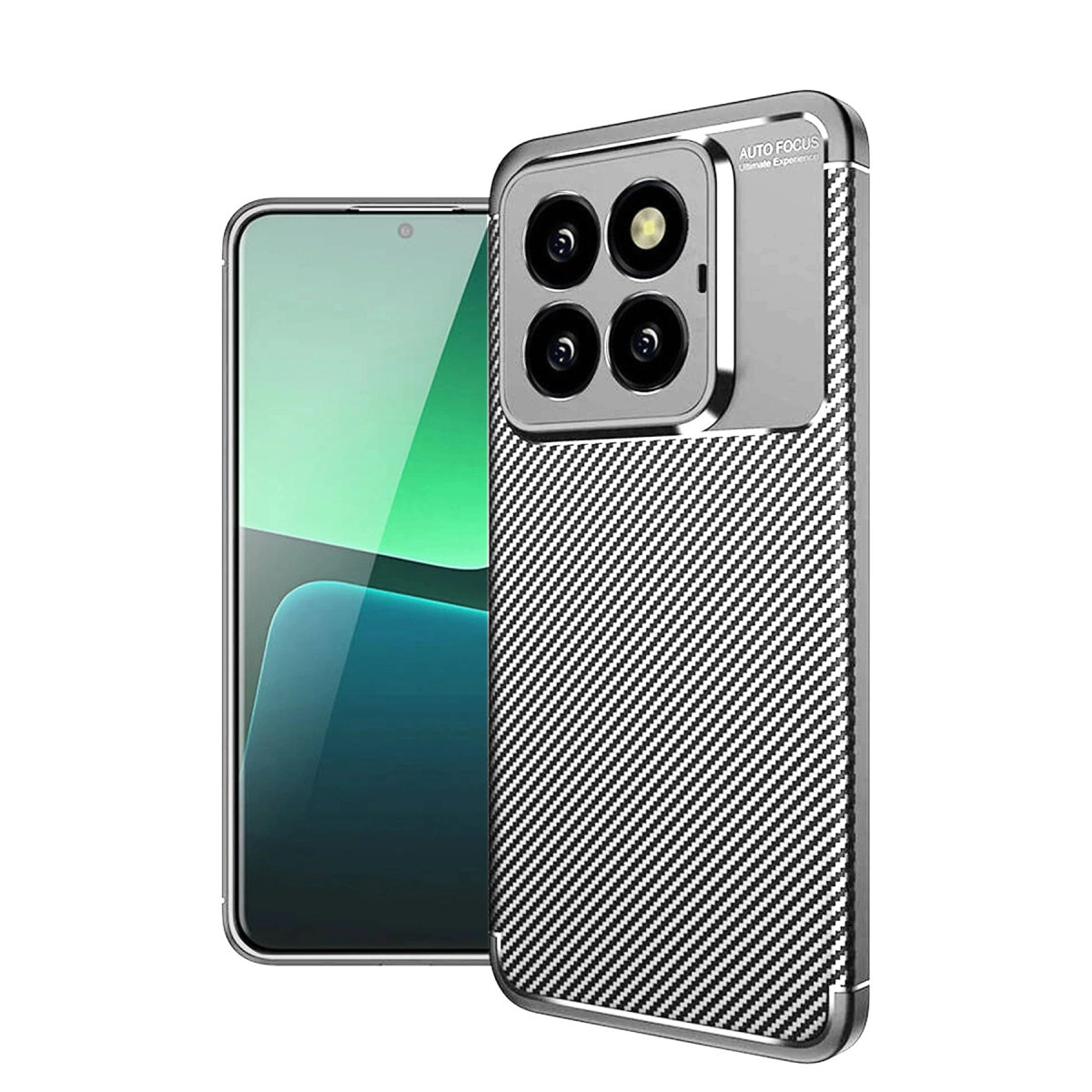 NEWFACE Xiaomi Mi 14T Pro Uyumlu Auto Focus Karbon Kapak Telefon Kılıfı Gri