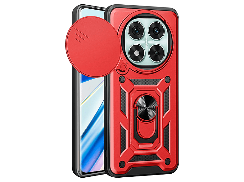 NEWFACE Xiaomi Redmi Note 14 Pro 5G Uyumlu Pars Lens Yüzüklü Silikon Telefon Kılıfı Kırmızı